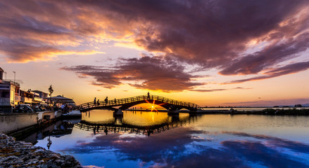 Lefkas footbridge at sunset