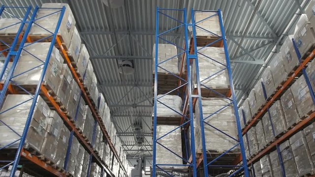Forklift Truck Driver Loading Pallet In Storage Warehouse