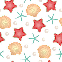 Seashells seamless texture. Marine background. Cute summer background. Vector illustration