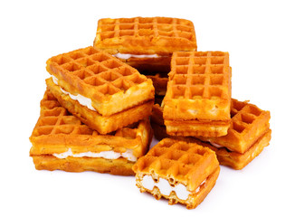 Vienna, Belgian Waffles Isolated on White Background Studio Phot