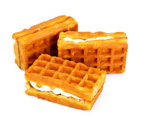 Vienna, Belgian Waffles Isolated on White Background Studio Phot