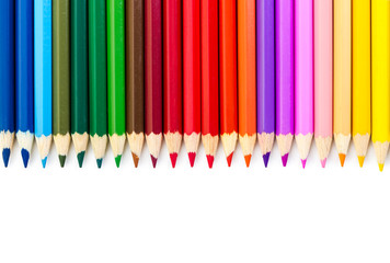 Colored pencils isolated on white background.