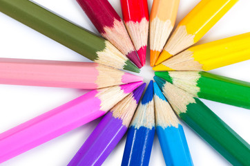 Colored pencils lined up in circle