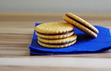 Snack. Cookie. Easy dessert snack for celebration. Snack food for party. Chocolate cookies homemade on rustic wooden table.