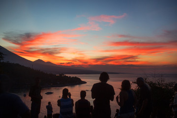 Sunset scenic view of Agung volcano from Amed village, Bali, Indonesia