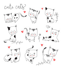 Drawing cute cat set
