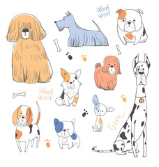 Drawing cute dogs set