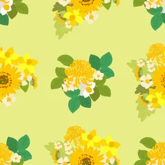 Gardinen Floral sunflower, narcissus, chrysanthemum background illustration © Rasveta