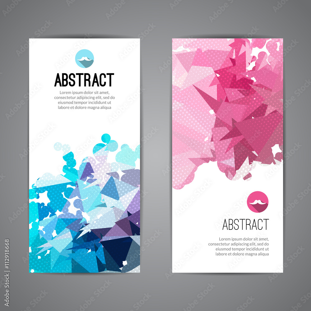 Poster set of polygonal triangular colorful background banners poster booklet with swirls for modern design