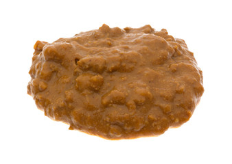 Portion of no bean chili isolated on a white background