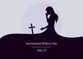 International widows day vector. Dark illustration of crying woman. Important day