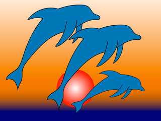 Dolphins jumping out of water