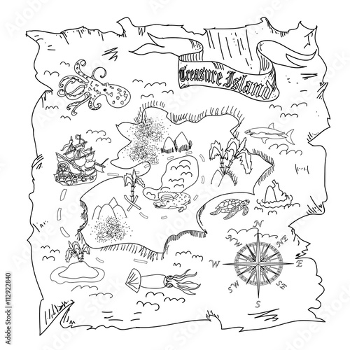 treasure island map kids coloring page stock photo and