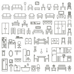Vector home furniture outline icons set 1