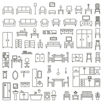 Vector home furniture outline icons set 1