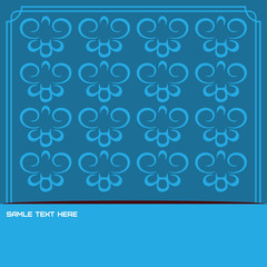 Candy card paper with blue floral frames, over blue background. Sample text. Digital vector image.