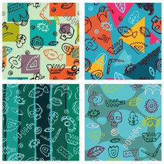 Fototapeta na wymiar Set of four seamless hand drawn tribal pattern