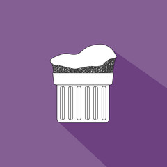 Candy card with a cream cake, over purple background with shadow, in outlines. Digital vector image.