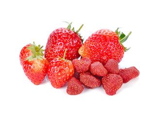 fresh strawberry and dried strawberry isolated on white backgrou
