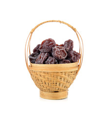 Dried plums isolated on white background.