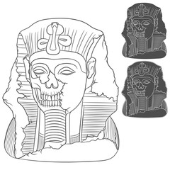 Ancient pharaoh statue of a skull. Set of vector isolated objects on white background.
