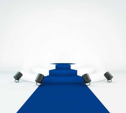 Podium with blue carpet and lights