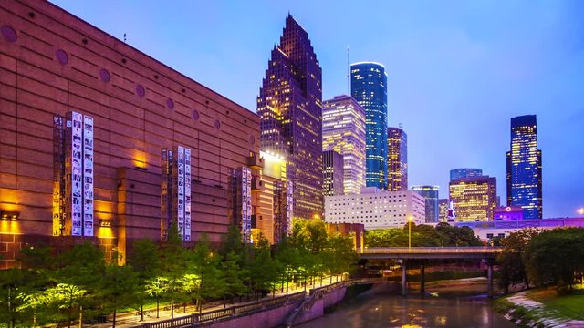 Houston, Texas Downtown Cityscape At Night, Timelapse