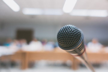 Black microphone in conference room ( Filtered image processed v