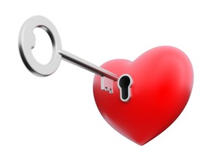 Herz mit Schloss wird mit dem Schlüssel geöffnet