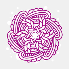 Vector illustration of monochrome red round mandala on gray back