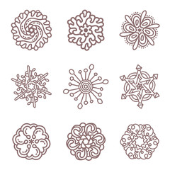 Vector illustration of monochrome round set of unusual brown man