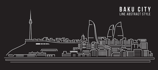 Obraz premium Cityscape Building Line art Vector Illustration design - Baku City