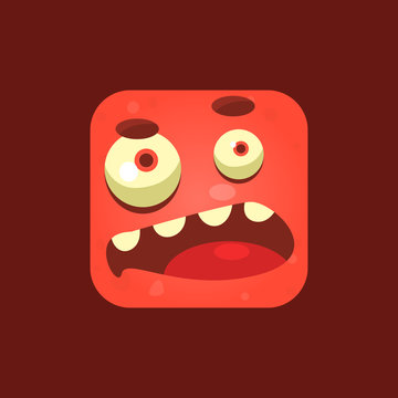 Doubtful Red Monster Emoji Icon