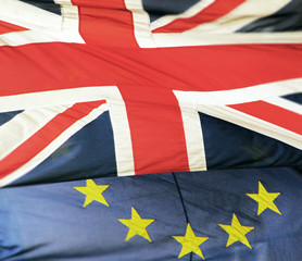 Union Jack and European Union flags together