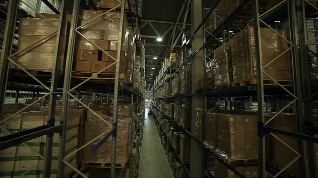 Huge warehouse with shelves and merchandise