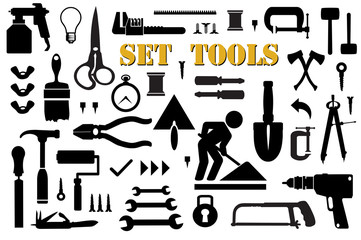 Set of retro building tools and accessories household goods
