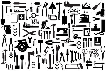 Set of retro building tools and accessories household goods