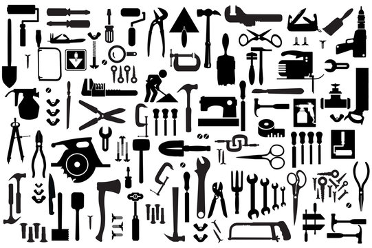 Set of retro building tools and accessories household goods