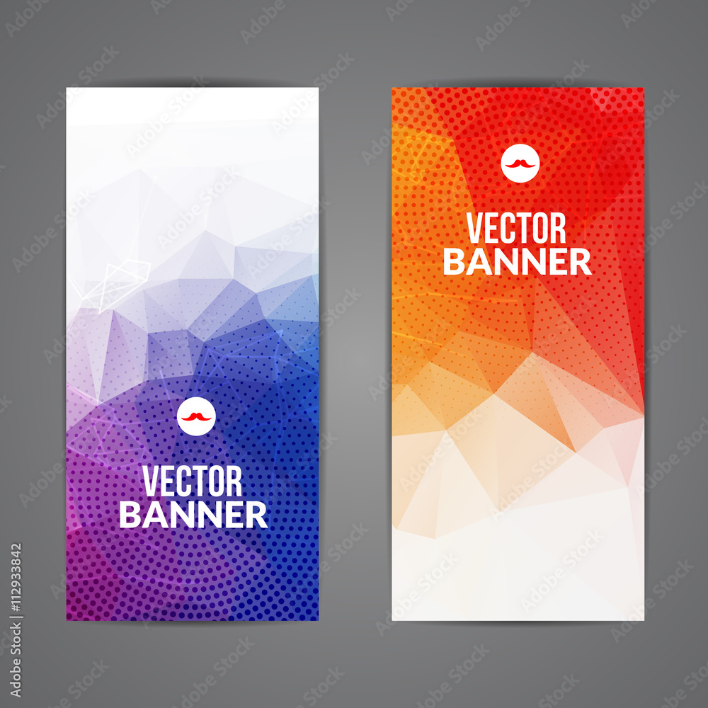 Aufkleber set of polygonal triangular colorful background banners poster booklet with swirls for modern design