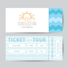 ticket template with sun and waves logo