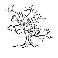 Whimsical tree design with hearts.