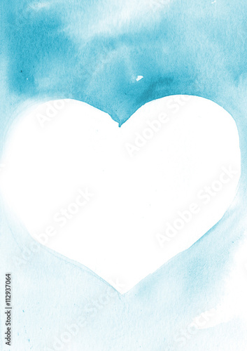 Blue Sky Watercolor Heart Frame Background Stock Photo And