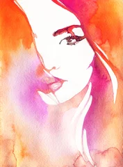 Papier Peint photo Visage aquarelle Visage de belle femme. Illustration aquarelle de mode abstraite