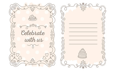 Vector template of wedding invitation with lace frame with inscr