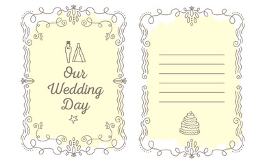 Vector template of wedding invitation with lace frame with inscr