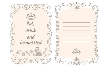 Vector template of wedding greetings with lace frame with inscri