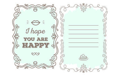 Vector template of greeting card with lace frame, wish inscripti