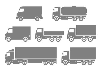Grey truck icons on white background