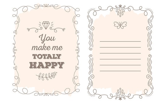 Vector template of greeting card with lace frame, wish inscripti