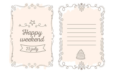 Vector template of greeting card with lace frame, wish inscripti